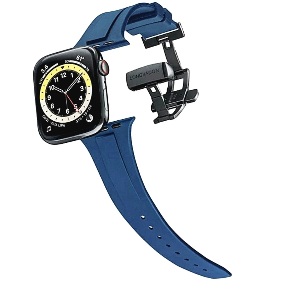 Longvadon Men Smartwatch Watchband Blue embossed leather Apple 1-9 Ultra 1, 2